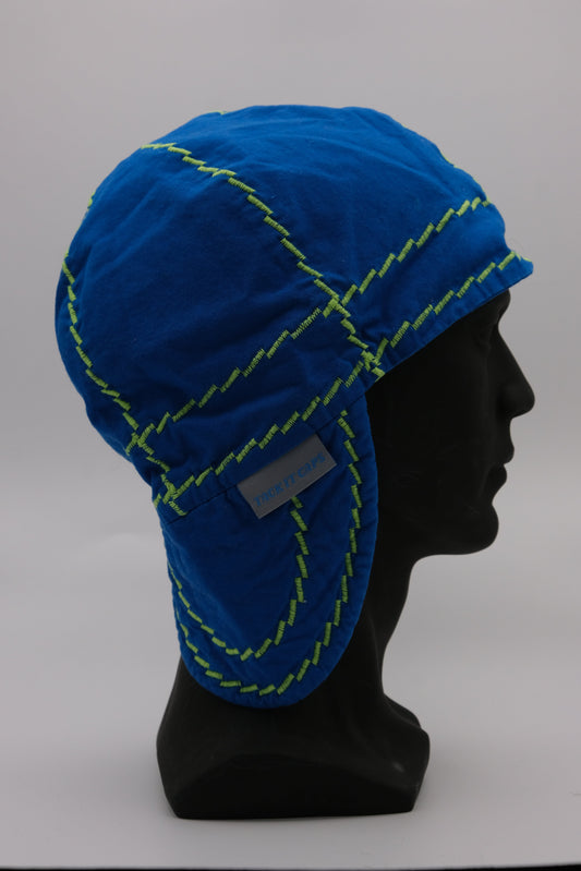 Blue Cap with Green Stitching