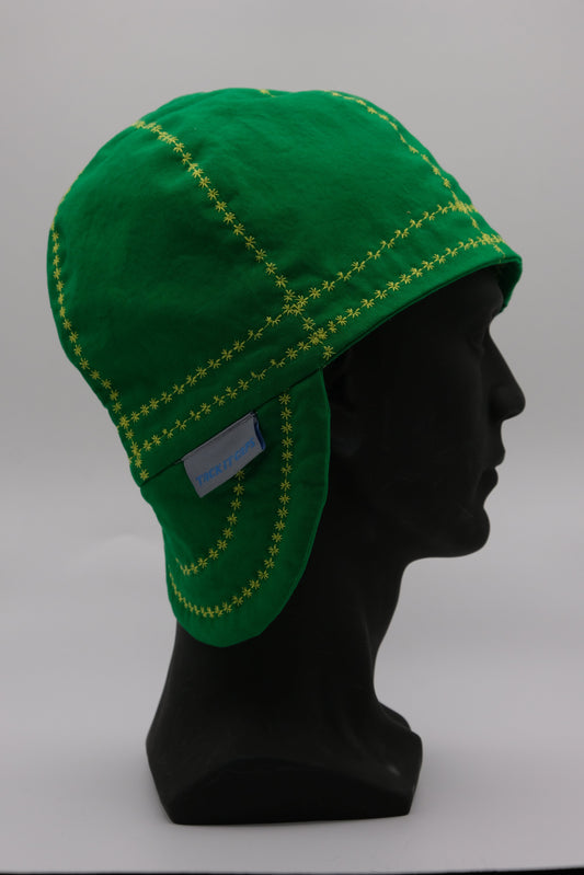 Green Cap with Yellow Stitching