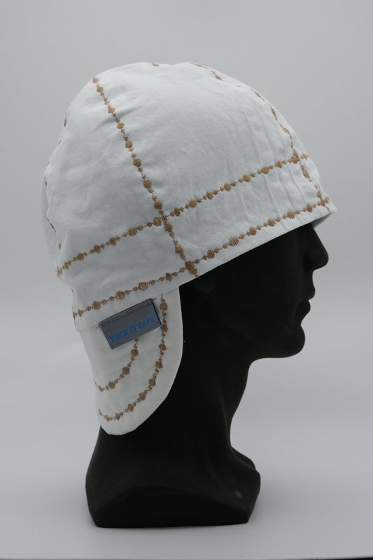 White Cap with Gold Stitching